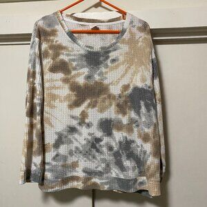Secret Treasures, cable knit beige tunic w/brown & gray tie dye, size 2X